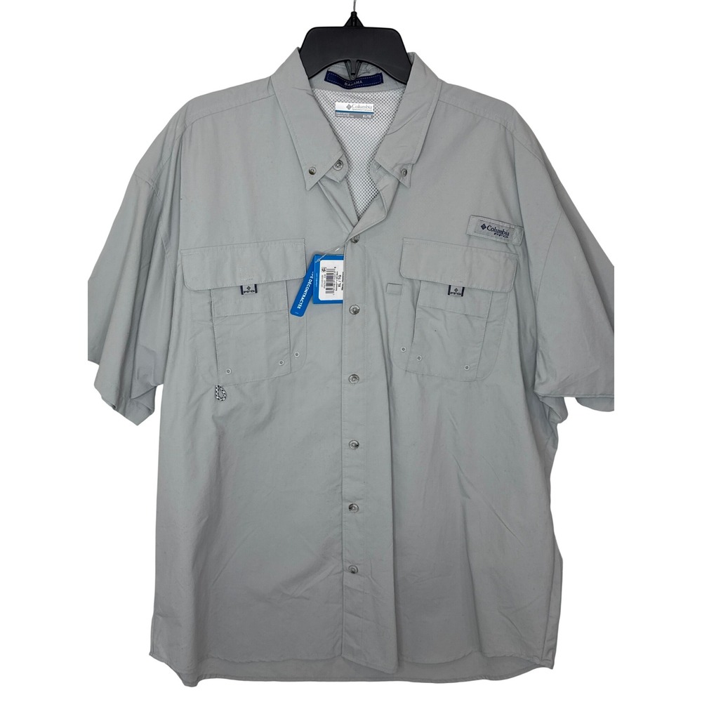 Columbia Bahama Fishing Shirt Mens XL Grey‎ Short Sleeve PFG Omni Shade